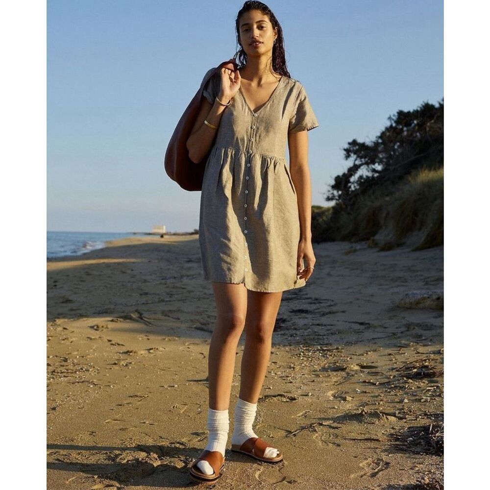 Madewell Linen-Blend Alexandra Button-Front Mini Dress | Size Small